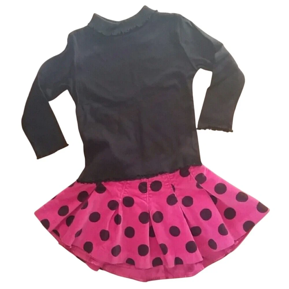 Faded Glory Black‎ Turtleneck with Baby GAP Pink Polka Dot Skirt Outfit Size 3T